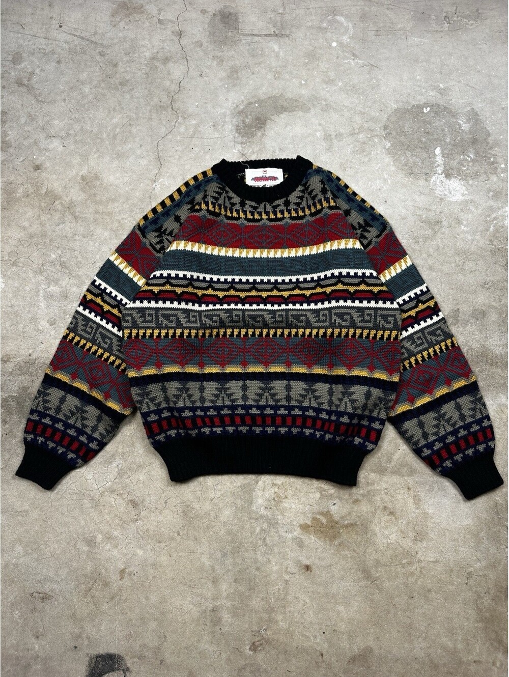 VTG Obermeyer Wild Aztec Geometric Mens Lrg Crew Neck Wool Blend Denali Sweater